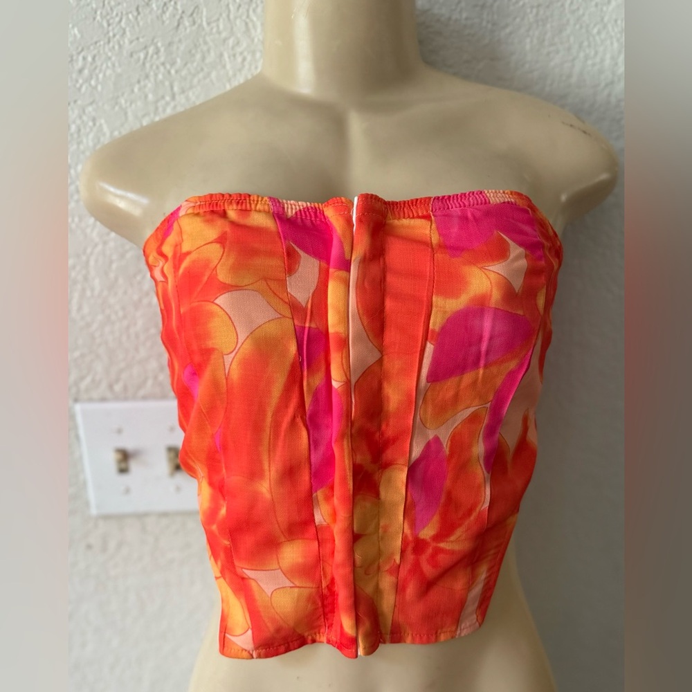 Vibrant Orange and Pink Strapless Top Lucas swimwear beach sexy